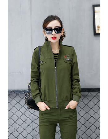 女春秋户外运动休闲服两件套军装水兵舞演出迷彩服三件套 军绿色外套