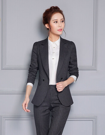 女装 半身裙 欧伦萨(oulunsa) 条纹西装套裙裤套装面试装正装主播服装