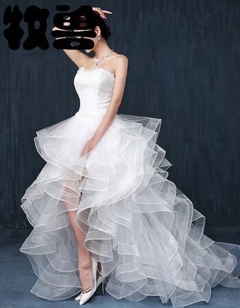 婚纱礼服 新娘韩式抹胸前短后长小拖尾修身显瘦婚纱2017冬季新款 白色