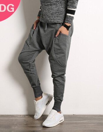 秋冬日系男士宽松嘻哈飞鼠裤韩版哈伦大裆裤hiphop潮流大码吊裆裤 深