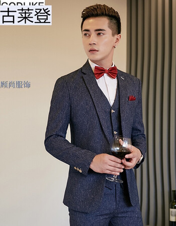 西服套装男士春秋修身三件套新郎婚礼服结婚伴郎西装男职业装正装