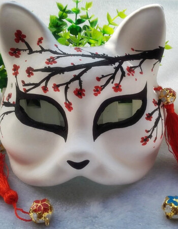 阿坡饵cosplay道具狐狸面具 和风手绘日式玉面妖狐/猫头饰 狐狸手绘68