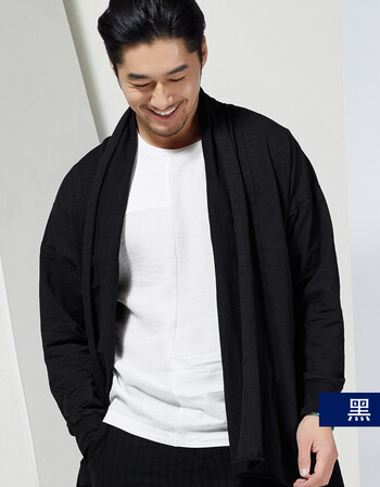 2017秋季新款开衫毛衣男中国风儒雅中长款中式复古针织衫潮 黑色 l