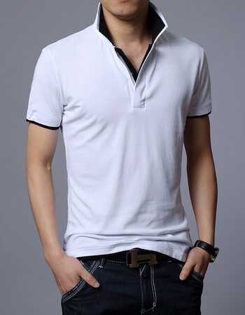 短袖t恤男韩版修身纯色双领翻领时尚polo衫男士半袖小衫打底t 白色 m