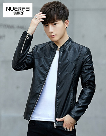 皮夹克男韩版修身新款外套春秋休闲薄款青年男装潮公安警服警察皮衣