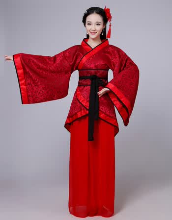古装女唐装汉服学生正规双绕曲裾表演服写真仙女襦裙礼演出服 红色小
