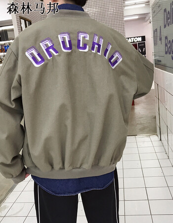 森林马邦2018春装新款棒球服夹克外套后背英文刺绣外套 军绿色 m