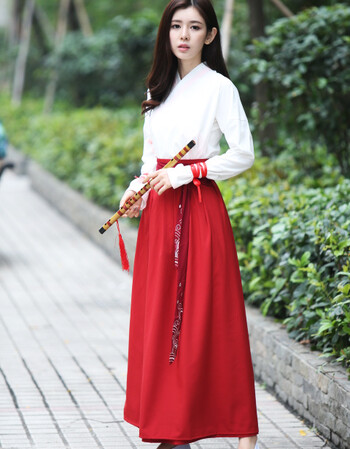 汉元素改良古装汉服红色女装交领襦裙日常女装中国民族风鱼鳞刺绣 仅