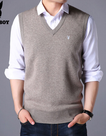 羊毛衫男士纯羊毛背心毛坎肩男马甲冬季v领加厚无袖毛衣 驼色 175/xl