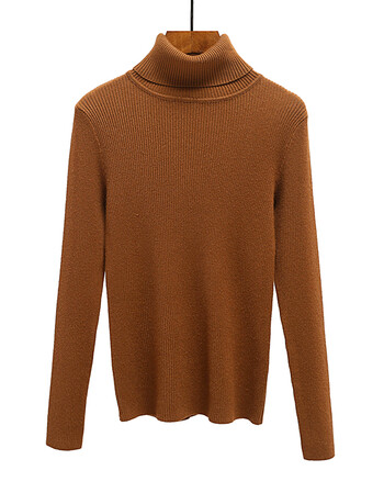 针织衫女套头2017新款韩版高领内搭打底衫女毛衣秋冬百搭上衣 棕色 s