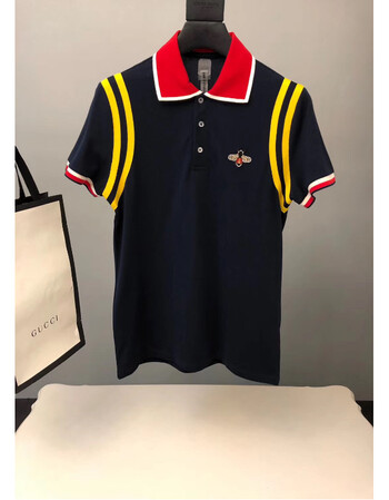 polo衫男短袖潮牌夏装刺绣小蜜蜂修身polo衫士翻领衫短袖t恤保罗风 藏