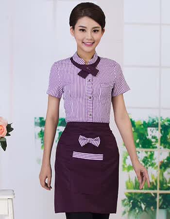 快餐厅汉堡店服务员工作服衬衫短袖 面包房蛋糕店营业员工作服夏 紫色