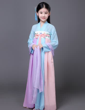 新款女童古装 古典齐胸襦裙唐朝贵妃表演演出服装儿童仙女裙汉服qss