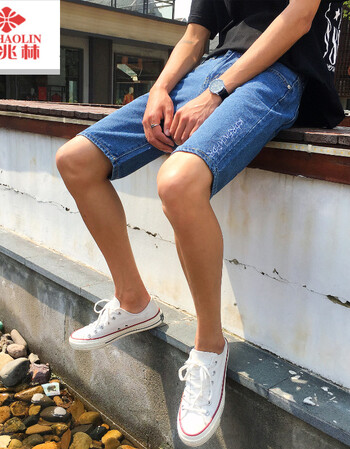 俞兆林牛仔短裤男2018夏港风街拍青少年牛仔裤短裤 浅蓝色 28