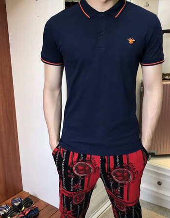 潮牌冰丝光棉小蜜蜂polo衫男修身商务夏季青年翻领刺绣英伦短袖黑