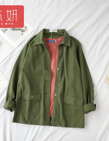 春装2018新款女女装韩版原宿女风牛仔短外套ulzzang女神牛仔上衣 军绿