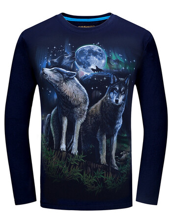 火山鸟2018印花长袖恤男欧美大码男装-星光 深蓝色 m【图片 价格 品牌