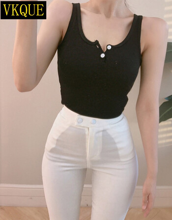 vkque 夏季内搭性感低胸低领背心女夏外穿夜店显显胸紧身小心机无袖
