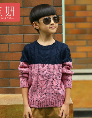 流妍男童毛衣套头宝宝针织衫中大童12-15岁双层加厚