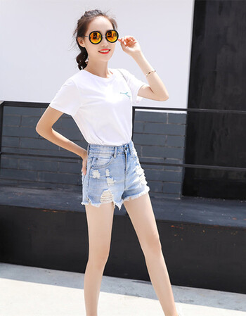 潮牌vcz2018新款高腰破洞牛仔短裤女夏韩版百搭学生宽松显廋超短热裤