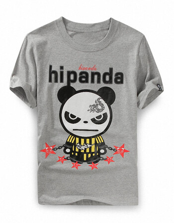 2016 新款潮牌手铐不死熊猫夏装百搭休闲男女情侣款简约印花纯棉修身