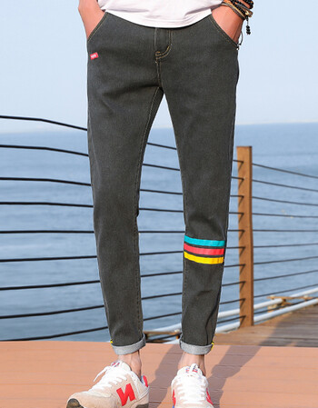 牛仔裤男韩版潮流2018修身小脚裤子男士青少年宽松直筒九分裤 灰色 29