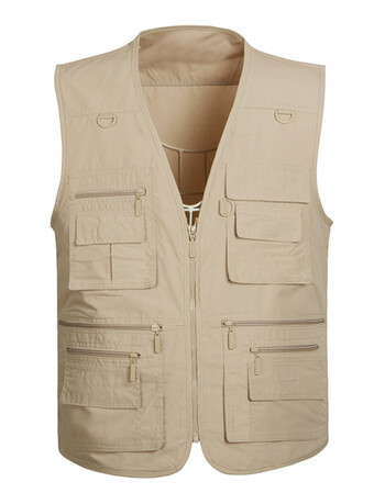 年夏季户外运动男士马甲背心多口袋坎肩马夹男旅游钓鱼摄影w2302 米色