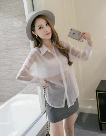 春夏季防晒衣情趣衬衣女宽松透明黑白衬衫性感诱惑透视雪纺衫上衣一件