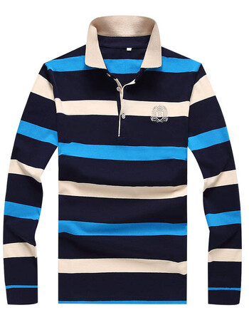 春季新款olo衫男青年韩版修身商务休闲男装条纹 蓝色 xl