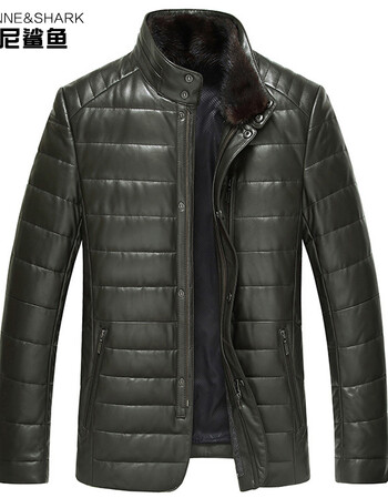 堡尼鲨鱼真皮羽绒服男士 真皮皮衣海宁皮衣夹克男式绵羊皮秋冬休闲