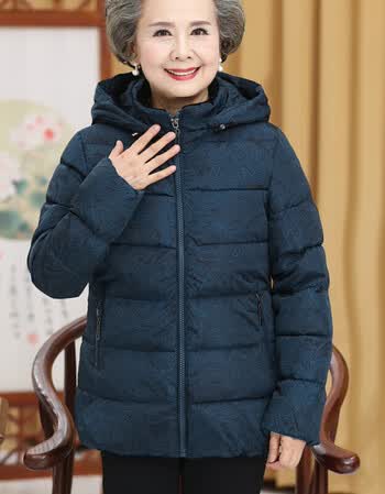中老年人女装冬装棉袄60-70岁80妈妈老人衣服奶奶羽绒棉衣外套厚 蓝色