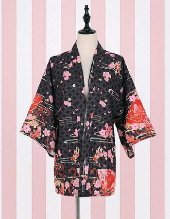 漫呦呦2018日系和风花魁柄浴衣羽织外套 浴衣黑色 均码