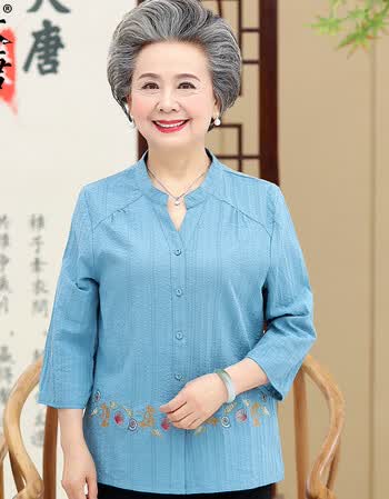 大唐夫人中老年人女装夏装纯棉衬衫衣服老人上衣老太太
