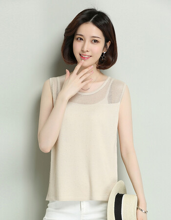 无袖2018夏季新款韩版针织衫女小背心短款圆领套头薄款女士上衣半袖