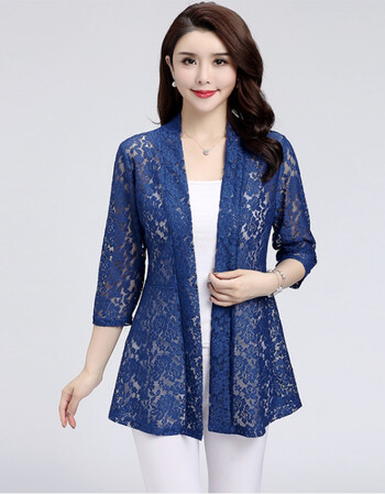 夏天蕾丝外搭开衫女中长款显瘦外衣大码防晒衣披肩中老年薄纱外套