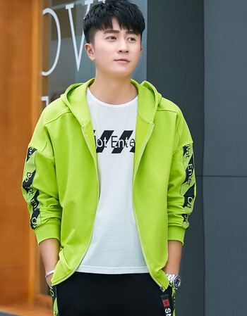 运动套装男运动服套装男女卫衣运动装休闲连帽运动衣 男款绿色三件套