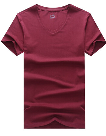短袖男2018新款v领半截袖体恤休闲男装潮流纯色修身衣服 枣红色 2xl