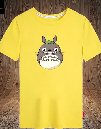 日本漫画卡通龙猫宫崎骏动漫t恤男女学生纯棉圆领短袖宽松半截袖 黄色
