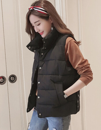 2018春季马甲女式学生秋冬新品立领短款修身坎肩棉背心外套 纽扣马甲