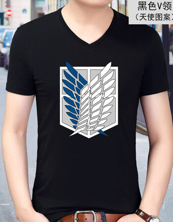 夏季新款男装体恤时尚v领青年款印花半截袖打底衫 黑色(天使印花图案)