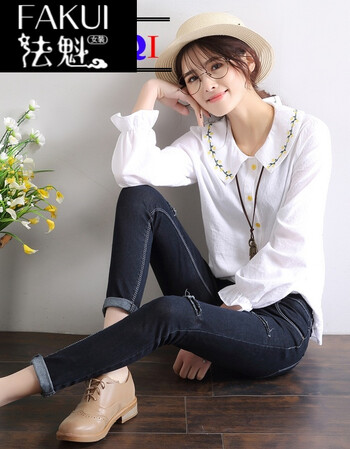 女裤初中生高中生学生少女牛仔裤女春季新款垫布破洞紧身弹力牛仔裤女