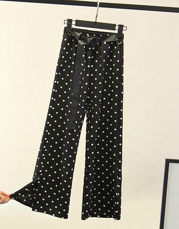 点点阔腿裤2018夏新款女高腰休闲裤时尚韩版宽松开叉原宿波点裤子