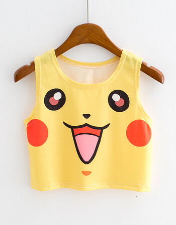 原宿风紧身性感短款高腰露脐时尚吊带女式无袖小背心 明黄色 皮卡丘