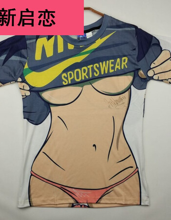 香港潮牌 3d美女图案立体创意印花t恤女短袖潮流个性搞笑大胸撕奶装