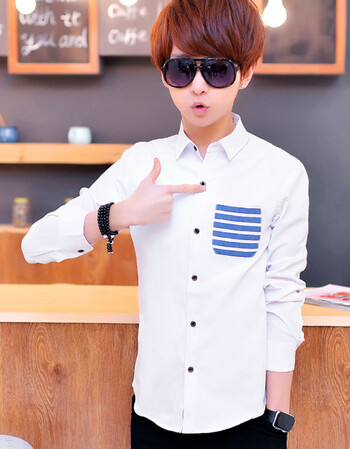卡度驰青少年夏季靓仔男装新款丝光棉潮流印花长袖衬衫学生休闲衬衣