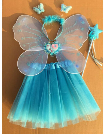 六一儿童节演出服装表演衣服女童蝴蝶精灵花仙子翅膀服饰w1 孔雀蓝