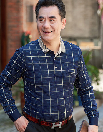 2018装爸爸装长袖t恤男士薄款衫40-50岁中年t恤男长袖衣服 藏青 175