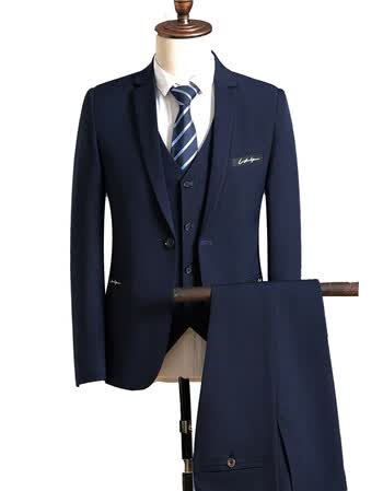 2018新款春秋季男士西装结婚伴郎礼服男装三件套 黑色 l