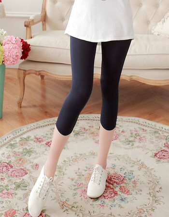 玖珀莱牛奶丝七分打底裤女夏薄款弹力外穿中裤高腰显瘦7分紧身裤 藏青