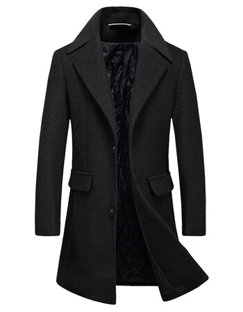 新款男式羊毛风衣韩版大衣外套男时尚百搭男士羊毛呢子风衣潮 黑色